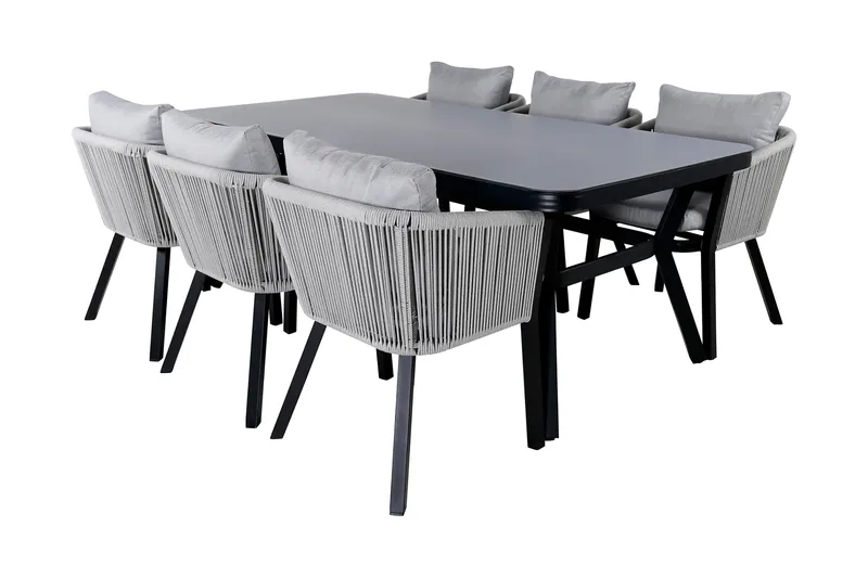 Ruokailuryhmä Virya 200 cm 6 tuolia - Musta - Puutarhakalusteet - Ulkoryhmä - Ruokailuryhmät ulos