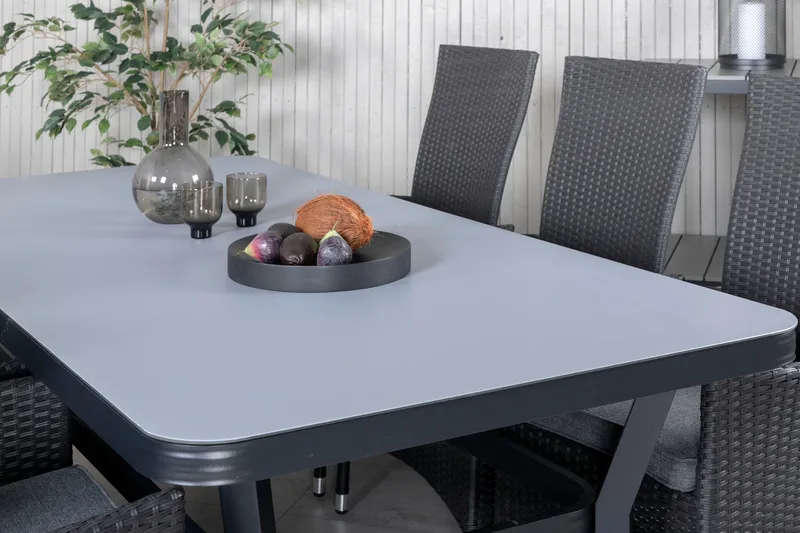 Ruokailuryhmä Virya 200 cm 6 Padova tuolia - Musta - Puutarhakalusteet - Ulkoryhmä - Ruokailuryhmät ulos