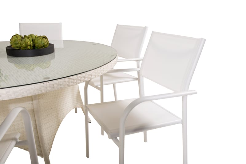 Ruokailuryhmä Volta Pyöreä 150 cm 6 Santorini tuolia - Lasi/Valkoinen - Puutarhakalusteet - Ulkoryhmä - Ruokailuryhmät ulos