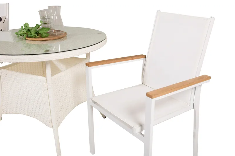 Ruokailuryhmä Volta Pyöreä 90 cm 2 Texas tuolia - Valkoinen/Harmaa - Puutarhakalusteet - Ulkoryhmä - Ruokailuryhmät ulos