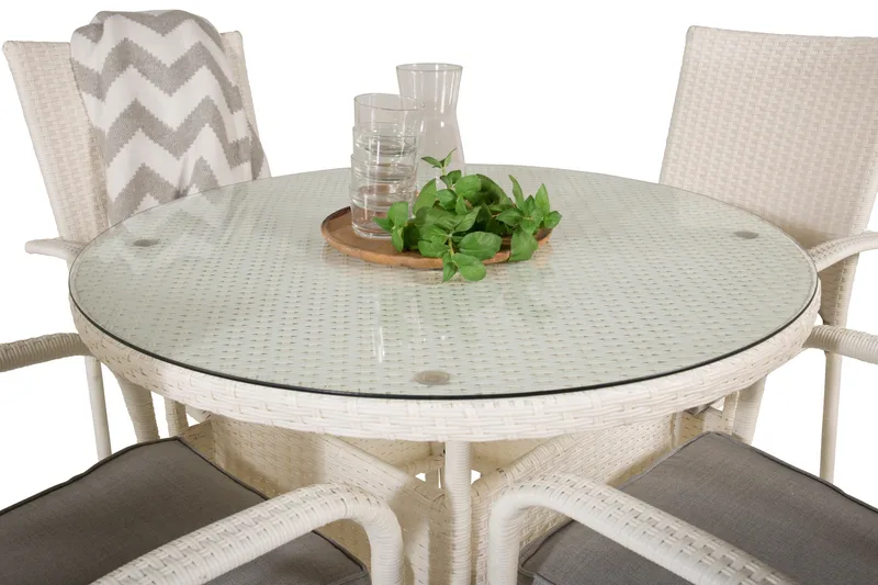 Ruokailuryhmä Volta Pyöreä 90 cm 4 Anna tuolia - Lasi/Valkoinen - Puutarhakalusteet - Ulkoryhmä - Ruokailuryhmät ulos