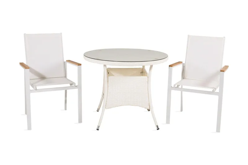 Ruokailuryhmä Volta Pyöreä 90 cm 2 Texas tuolia, Valkoinen/Harmaa