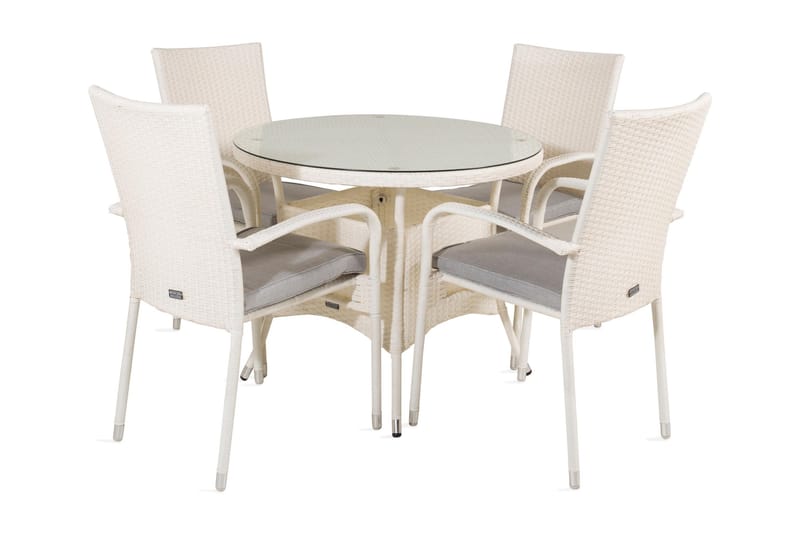Ruokailuryhmä Volta Pyöreä 90 cm 4 Anna tuolia, Lasi/Valkoinen