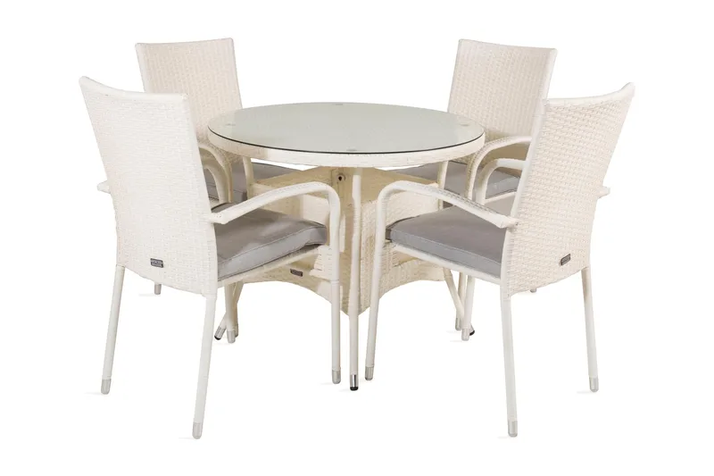 Ruokailuryhmä Volta Pyöreä 90 cm 4 Anna tuolia, Lasi/Valkoinen
