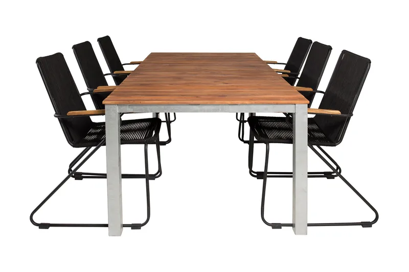 Ruokailuryhmä Zenia 200 cm 6 Bois tuolia, Ruskea/Valkoinen/Musta