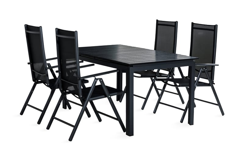 Ruokailuryhmä Portland 160-220x90 + 4 Maggie tuolia - Musta - Puutarhakalusteet - Ulkoryhmä - Ruokailuryhmät ulos