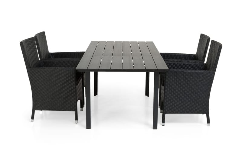 Ruokailuryhmä Portland 152-210x90 cm + 4 Thor Nojatuolia, Musta