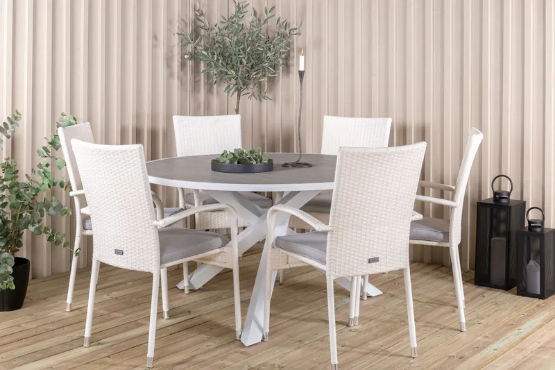 Ruokailuryhmä Parma Pyöreä 140 cm 6 Anna tuolia - Valkoinen - Puutarhakalusteet - Ulkoryhmä - Ruokailuryhmät ulos