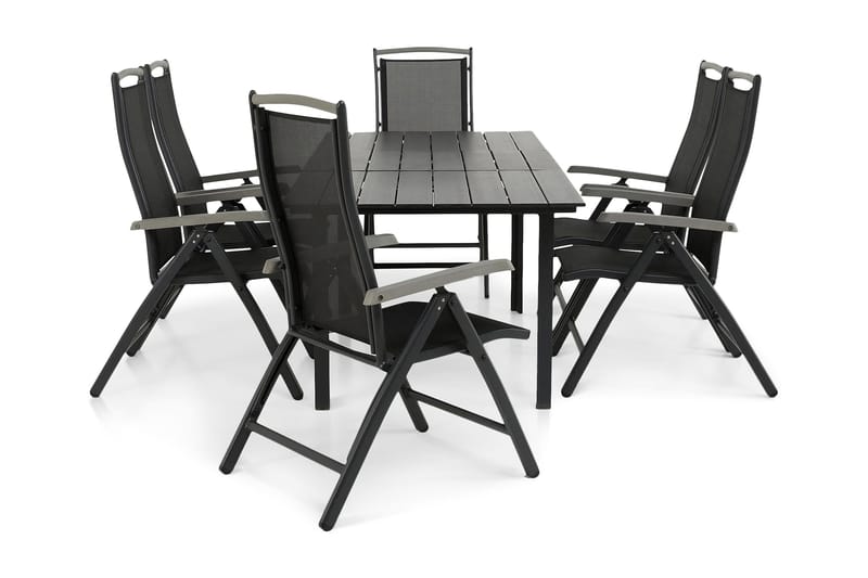 Ruokailuryhmä Portland 152-210x90 + 6 Monaco Lyx tuolia, Musta/Harmaa