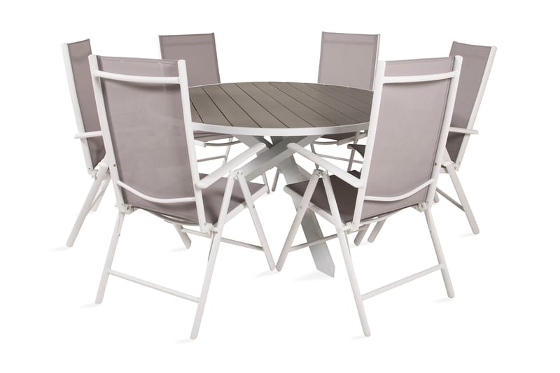 Ruokailuryhmä Parma Pyöreä 140 cm 6 Break tuolia - Valkoinen/Harmaa - Puutarhakalusteet - Ulkoryhmä - Ruokailuryhmät ulos