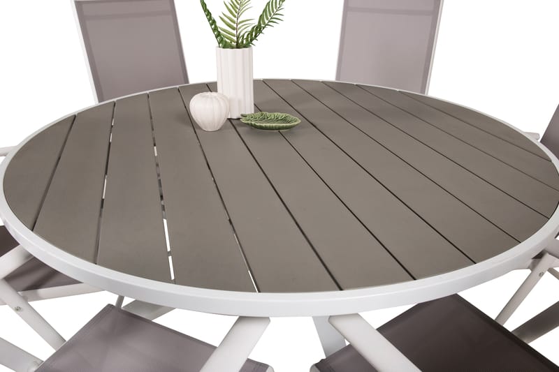 Ruokailuryhmä Parma Pyöreä 140 cm 6 Break tuolia - Valkoinen/Harmaa - Puutarhakalusteet - Ulkoryhmä - Ruokailuryhmät ulos