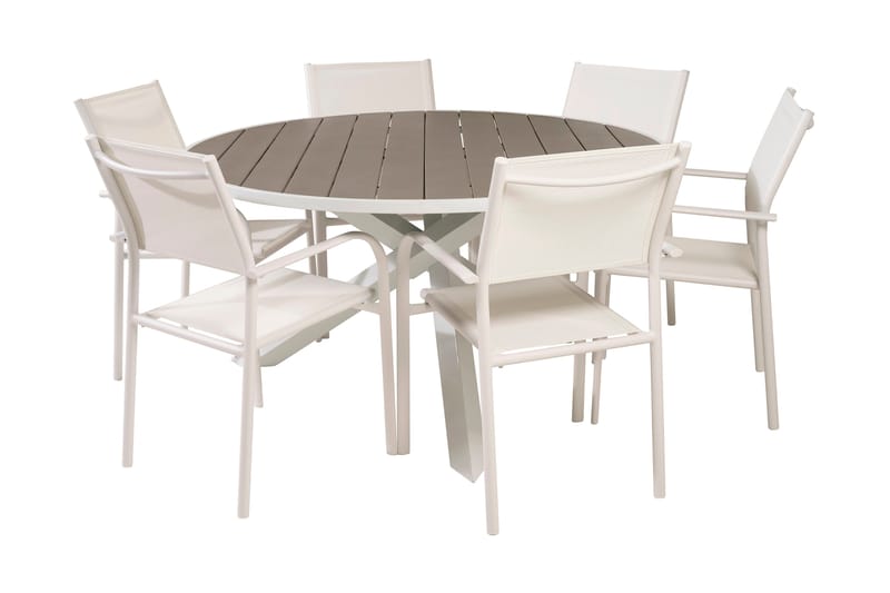 Ruokailuryhmä Parma Pyöreä 140 cm 6 Santorini tuolia - Valkoinen - Puutarhakalusteet - Ulkoryhmä - Ruokailuryhmät ulos