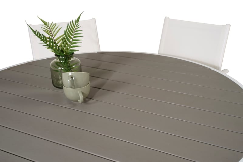 Ruokailuryhmä Parma Pyöreä 140 cm 6 Santorini tuolia - Valkoinen - Puutarhakalusteet - Ulkoryhmä - Ruokailuryhmät ulos