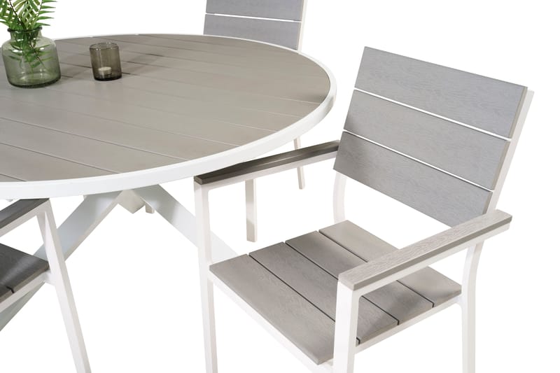 Ruokailuryhmä Parma Pyöreä 140 cm 4 Levels tuolia - Valkoinen - Puutarhakalusteet - Ulkoryhmä - Ruokailuryhmät ulos