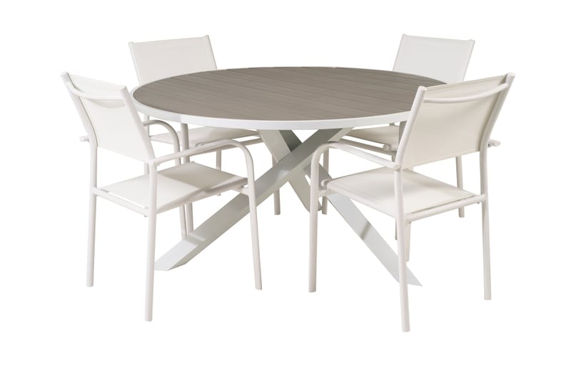 Ruokailuryhmä Parma Pyöreä 140 cm 4 Santorini tuolia - Valkoinen - Puutarhakalusteet - Ulkoryhmä - Ruokailuryhmät ulos