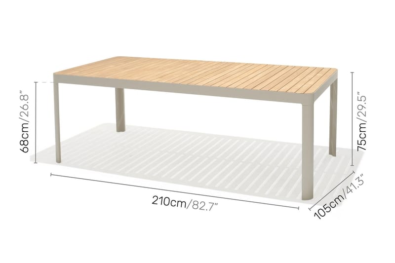 Ruokailuryhmä Portals 209 cm + 6 tuolia - Valkoinen / Puu - Puutarhakalusteet - Ulkoryhmä - Ruokailuryhmät ulos