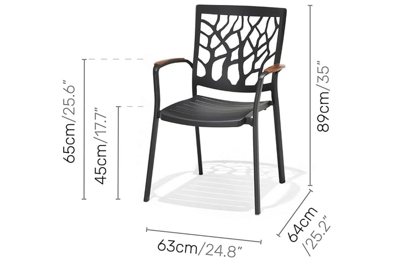 Ruokailuryhmä Portals 209 cm + 6 nojatuolia - Musta/Puu - Ruokailuryhmät ulos