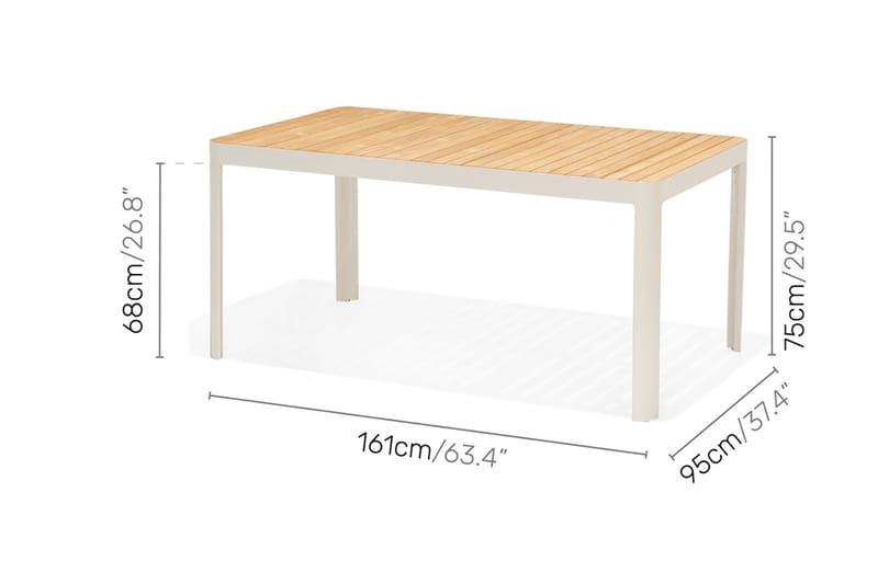 Ruokailuryhmä Portals 161 cm + 4 nojatuolia - Valkoinen / Puu - Puutarhakalusteet - Ulkoryhmä - Ruokailuryhmät ulos