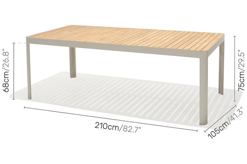 Ruokailuryhmä Portals 209 cm + 2 penkkiä - Valkoinen / Puu - Puutarhakalusteet - Ulkoryhmä - Ruokailuryhmät ulos