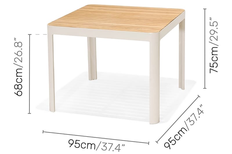 Ruokailuryhmä Portals 95 cm + 4 tuolia - Valkoinen / Puu - Puutarhakalusteet - Ulkoryhmä - Ruokailuryhmät ulos