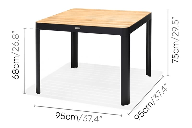 Ruokailuryhmä Portals 95 cm + 4 tuolia - Musta/Puu - Puutarhakalusteet - Ulkoryhmä - Ruokailuryhmät ulos