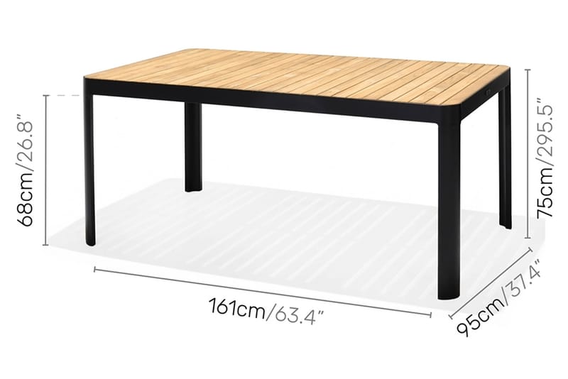 Ruokailuryhmä Portals 161 cm + 4 tuolia - Musta/Puu - Puutarhakalusteet - Ulkoryhmä - Ruokailuryhmät ulos