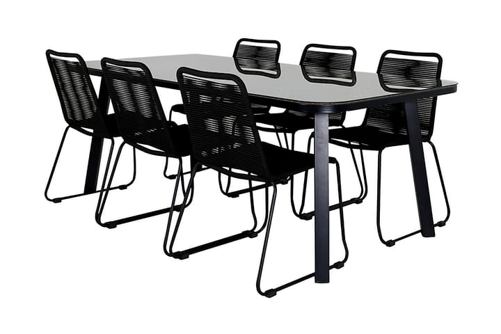 Ruokailuryhmä Paola 200 cm 6 Lindos tuolia Musta - Venture Home - Ruokailuryhmät ulos