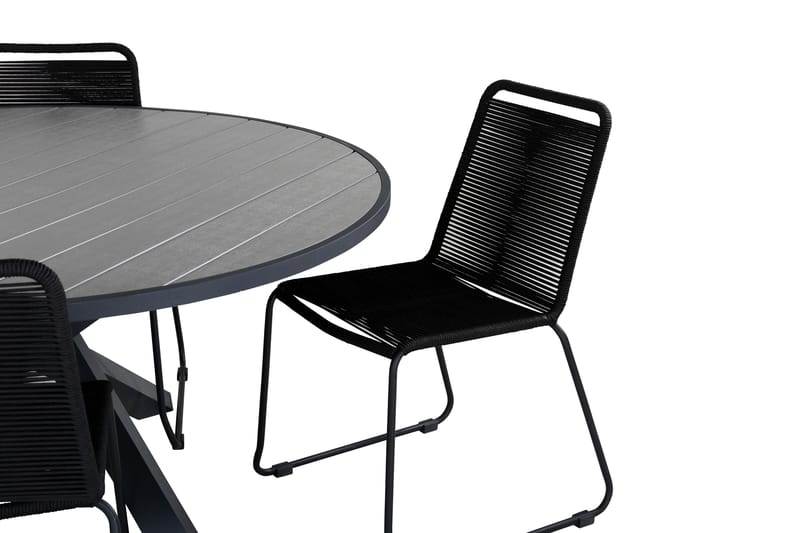 Ruokailuryhmä Parma Pyöreä 140 cm 4 Lindos tuolia - Musta/Harmaa - Puutarhakalusteet - Ulkoryhmä - Ruokailuryhmät ulos