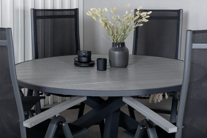 Ruokailuryhmä Parma Pyöreä 140 cm 6 Albany tuolia - Musta/Harmaa - Puutarhakalusteet - Ulkoryhmä - Ruokailuryhmät ulos