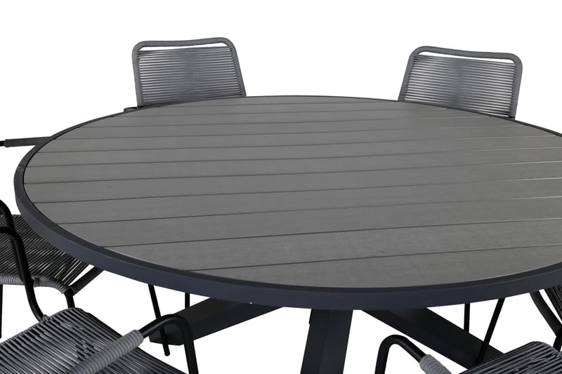 Ruokailuryhmä Parma Pyöreä 140 cm 6 Lindos tuolia - Musta/Harmaa - Puutarhakalusteet - Ulkoryhmä - Ruokailuryhmät ulos