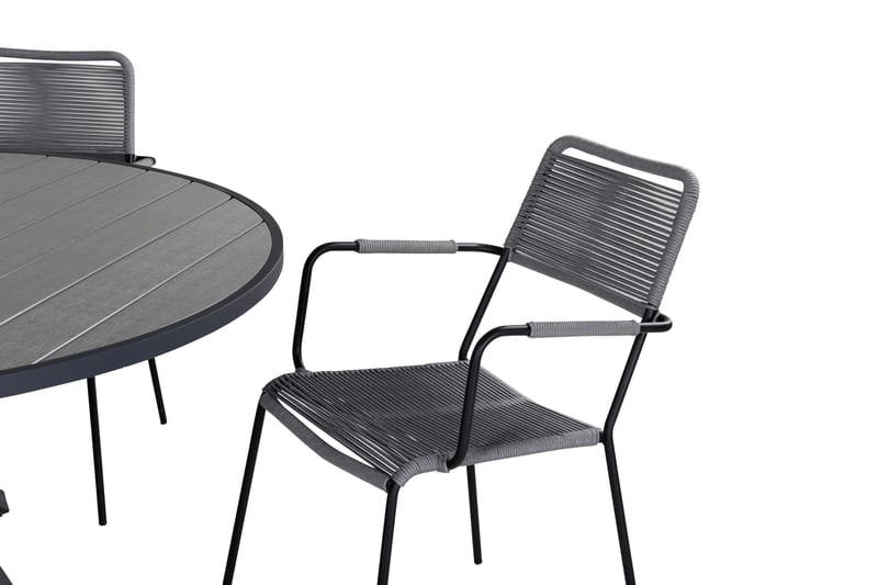 Ruokailuryhmä Parma Pyöreä 140 cm 6 Lindos tuolia - Musta/Harmaa - Puutarhakalusteet - Ulkoryhmä - Ruokailuryhmät ulos