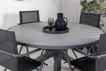 Ruokailuryhmä Parma Pyöreä 140 cm 4 Alina tuolia - Musta/Harmaa - Puutarhakalusteet - Ulkoryhmä - Ruokailuryhmät ulos