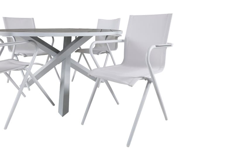 Ruokailuryhmä Parma Pyöreä 140 cm 4 Alina tuolia - Valkoinen/Harmaa - Puutarhakalusteet - Ulkoryhmä - Ruokailuryhmät ulos