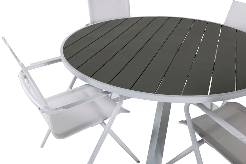 Ruokailuryhmä Parma Pyöreä 140 cm 4 Alina tuolia - Valkoinen/Harmaa - Puutarhakalusteet - Ulkoryhmä - Ruokailuryhmät ulos