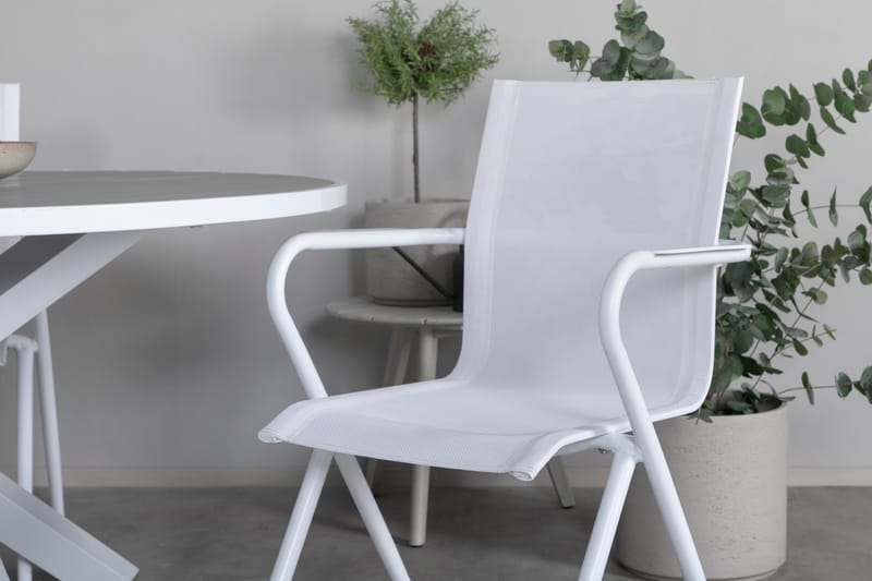 Ruokailuryhmä Parma Pyöreä 140 cm 4 Alina tuolia - Valkoinen/Harmaa - Puutarhakalusteet - Ulkoryhmä - Ruokailuryhmät ulos