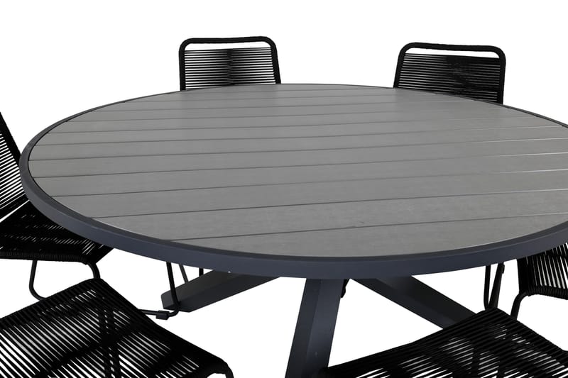 Ruokailuryhmä Parma Pyöreä 140 cm 6 Lindos tuolia - Musta/Harmaa - Puutarhakalusteet - Ulkoryhmä - Ruokailuryhmät ulos