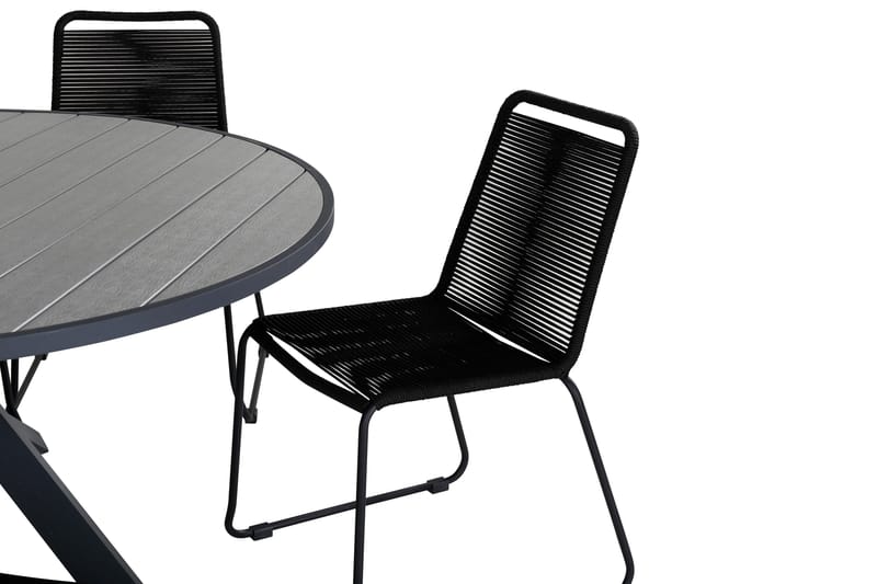 Ruokailuryhmä Parma Pyöreä 140 cm 6 Lindos tuolia - Musta/Harmaa - Puutarhakalusteet - Ulkoryhmä - Ruokailuryhmät ulos