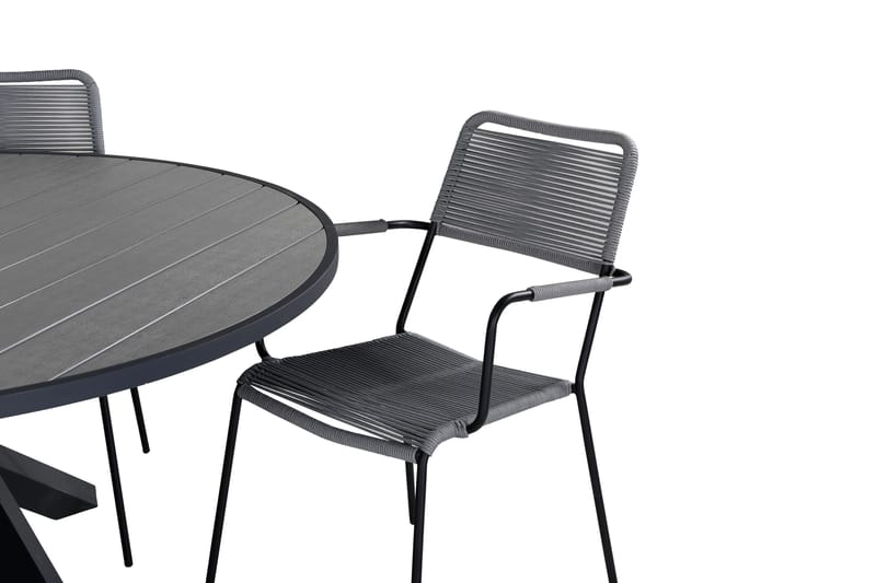 Ruokailuryhmä Parma Pyöreä 140 cm 4 Lindos tuolia - Musta/Harmaa - Puutarhakalusteet - Ulkoryhmä - Ruokailuryhmät ulos