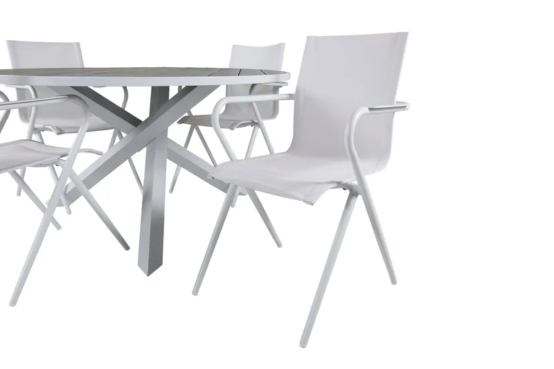 Ruokailuryhmä Parma Pyöreä 140 cm 4 Alina tuolia - Valkoinen/Harmaa - Puutarhakalusteet - Ulkoryhmä - Ruokailuryhmät ulos