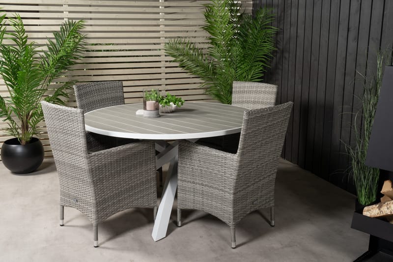 Ruokailuryhmä Parma Pyöreä 140 cm 4 Malin tuolia - Luonnonväri/Musta - Puutarhakalusteet - Ulkoryhmä - Ruokailuryhmät ulos