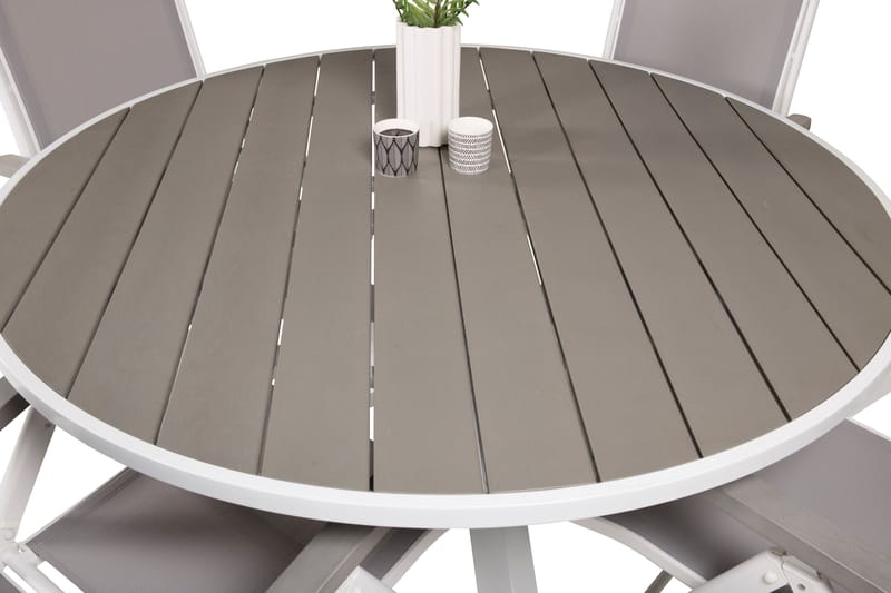 Ruokailuryhmä Parma Pyöreä 140 cm 4 Albany tuolia - Valkoinen/Harmaa - Puutarhakalusteet - Ulkoryhmä - Ruokailuryhmät ulos