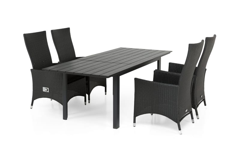 Ruokailuryhmä Portland 152-210x90 + 4 Jenny nojatuolia - Musta - Puutarhakalusteet - Ulkoryhmä - Ruokailuryhmät ulos