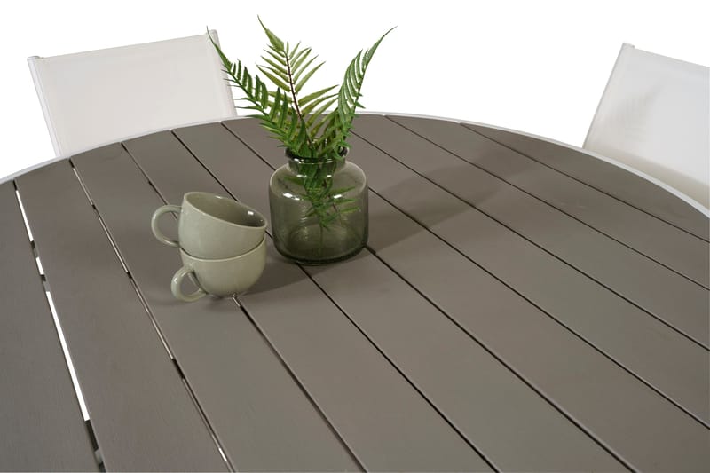 Ruokailuryhmä Parma Pyöreä 140 cm 4 Santorini tuolia - Valkoinen - Puutarhakalusteet - Ulkoryhmä - Ruokailuryhmät ulos