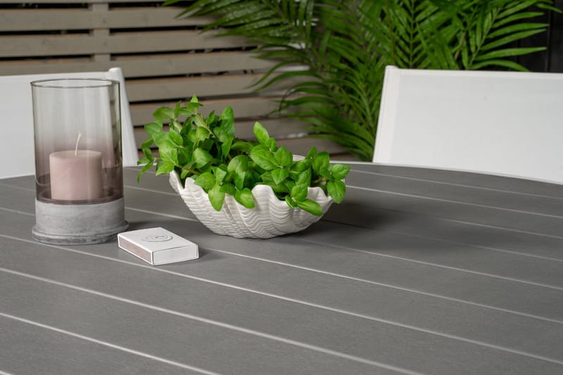 Ruokailuryhmä Parma Pyöreä 140 cm 6 Santorini tuolia - Valkoinen - Puutarhakalusteet - Ulkoryhmä - Ruokailuryhmät ulos