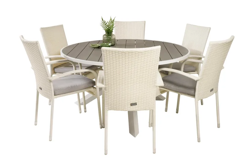 Ruokailuryhmä Parma Pyöreä 140 cm 6 Anna tuolia - Valkoinen - Puutarhakalusteet - Ulkoryhmä - Ruokailuryhmät ulos