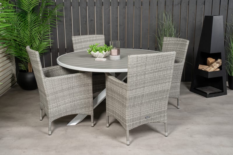 Ruokailuryhmä Parma Pyöreä 140 cm 4 Malin tuolia - Luonnonväri/Musta - Puutarhakalusteet - Ulkoryhmä - Ruokailuryhmät ulos