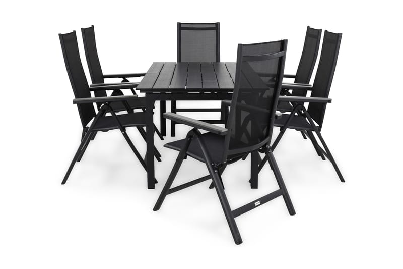 Ruokailuryhmä Portland 152-210x90 + 6 Monaco Light tuolia, Musta/Harmaa