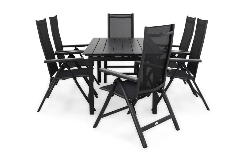 Ruokailuryhmä Portland 152-210x90 + 6 Monaco Light tuolia, Musta/Harmaa