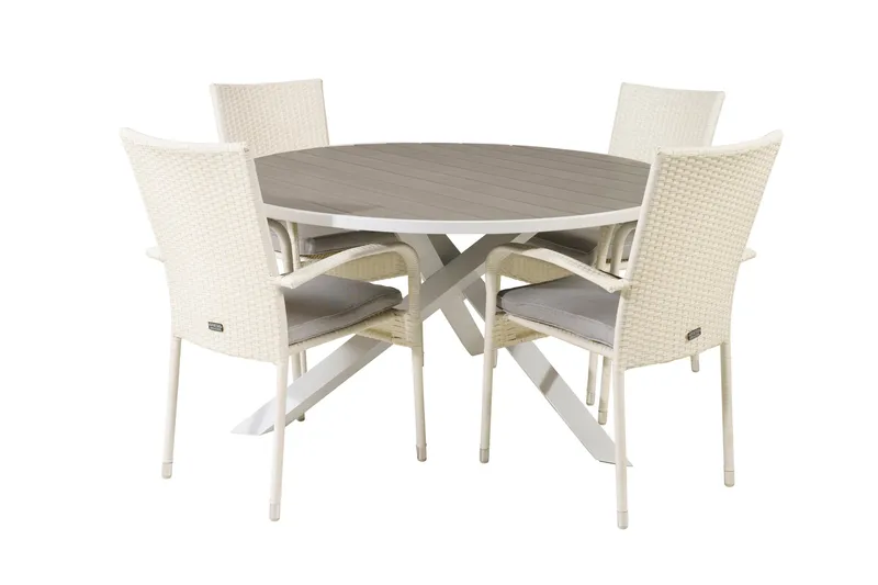 Ruokailuryhmä Parma Pyöreä 140 cm 4 Anna tuolia, Valkoinen