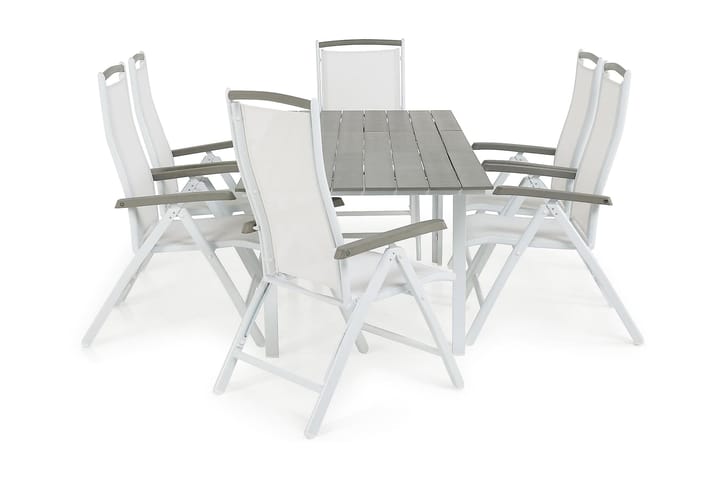 Ruokailuryhmä Portland 152-210x90 + 6 Monaco Lyx tuolia - Valkoinen/Harmaa - Ruokailuryhmät ulos